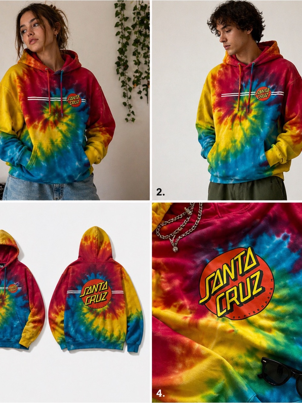 Santa Cruz Hoodie Tie Dye Skateboarding Pullover Sweatshirt M Skate Surf y2k